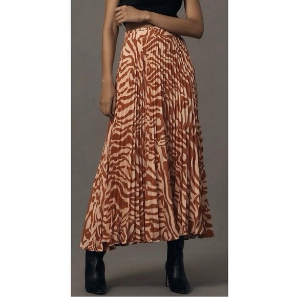 Anthropologie Maeve Midi Skirt Red Isobel Silky Pleat Preppy Retro Boho 6 NWT - Picture 5 of 10